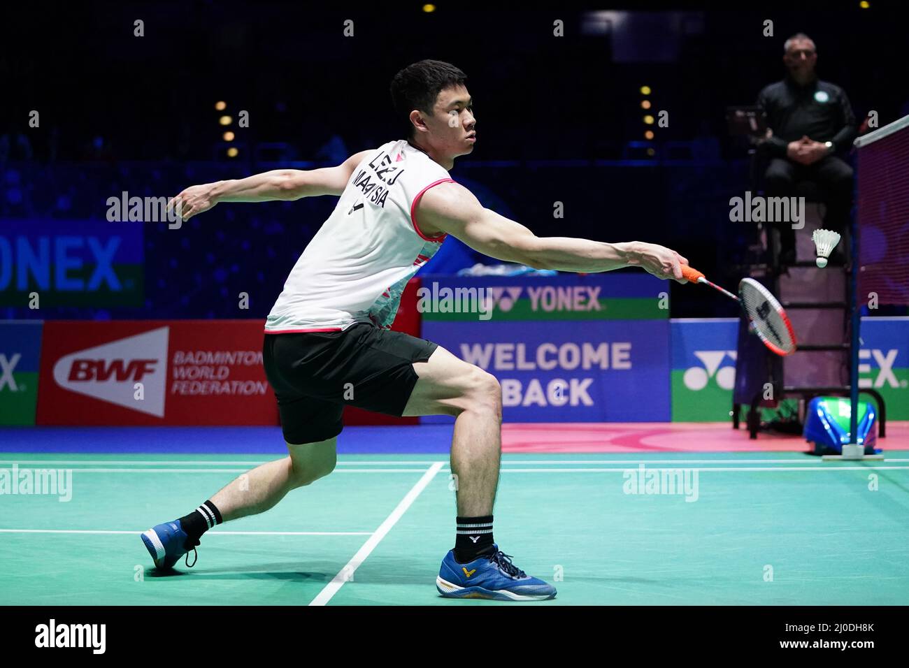 Malaysias Lee Zii Jia in action against Japans Kento Momota during day three of the YONEX All England Open Badminton Championships at the Utilita Arena Birmingham