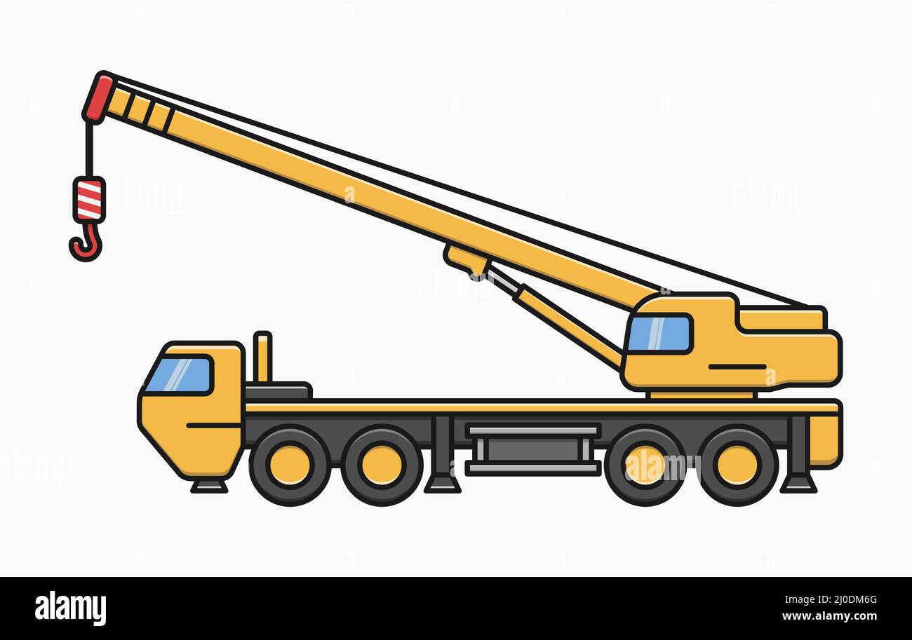 construction crane truck vector flat illustration Stock Vector