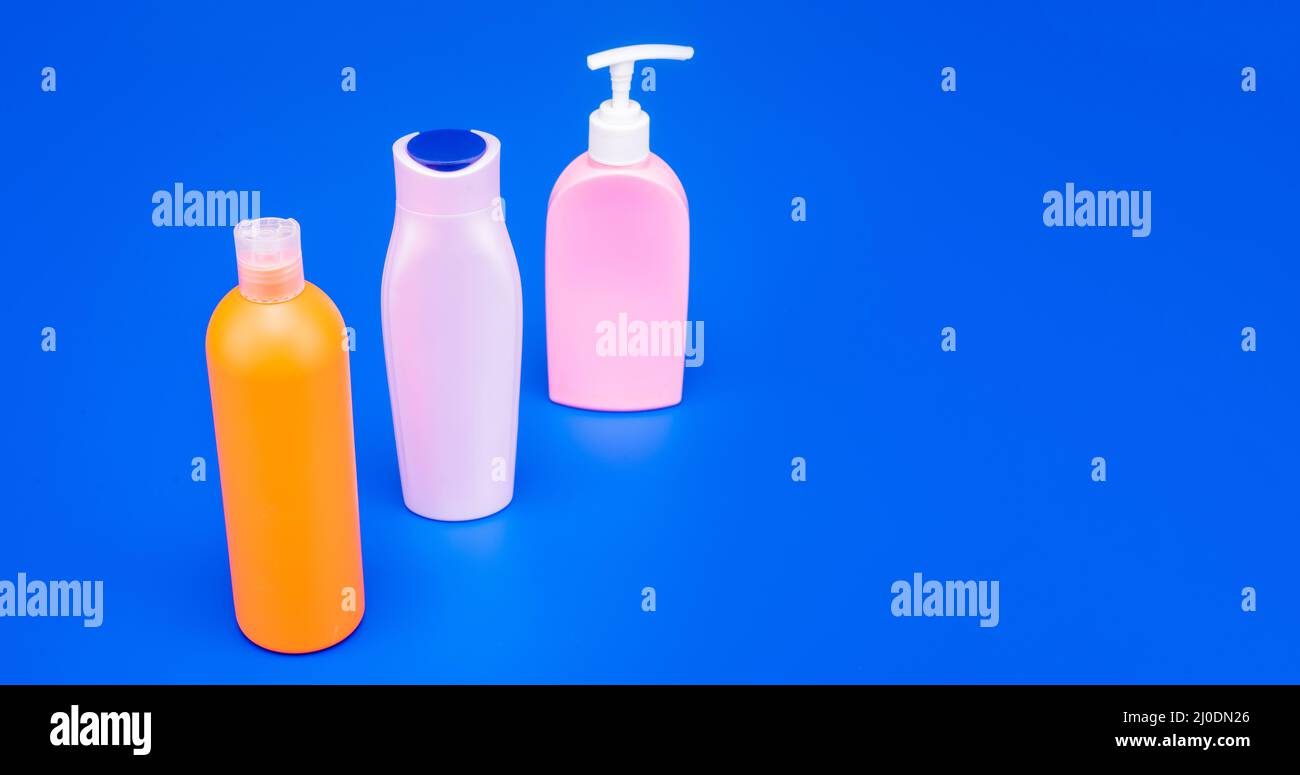 For liquid storing. Bottles with flip cap and pump dispenser. Cosmetic