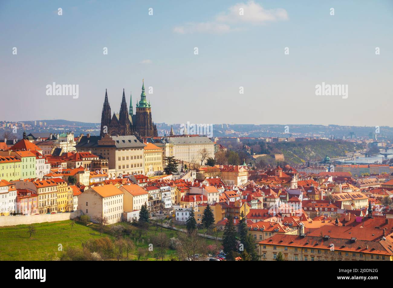 Aerial view of Prague on a sunny day Stock Photo