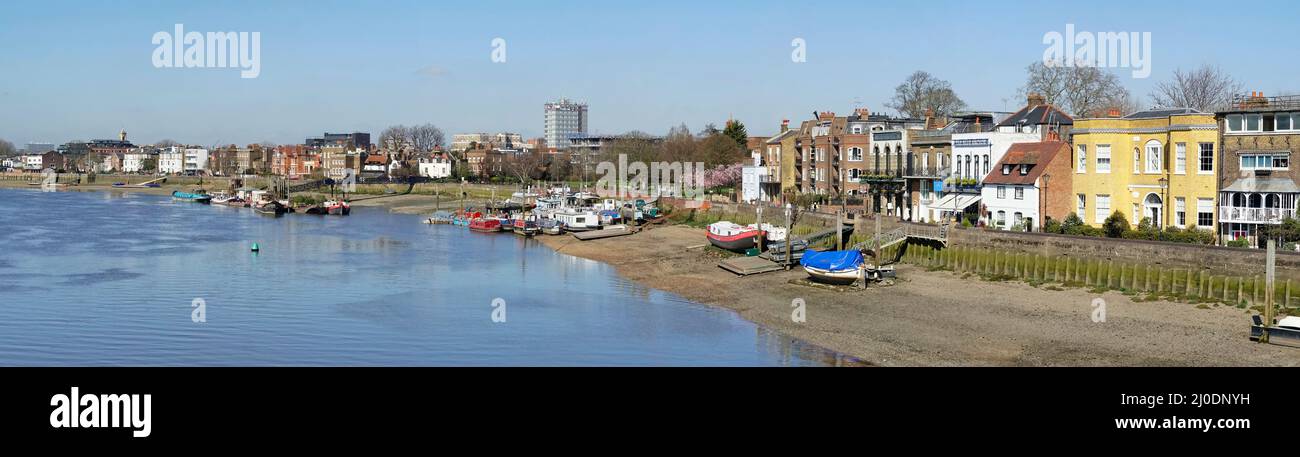 Europe, UK, England, London, Hammersmith, riverfront panorama Stock Photo