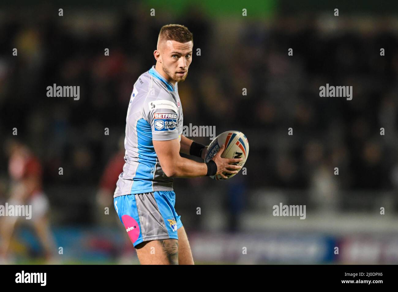 Jack Walker #1 of Leeds Rhinos with the ball Stock Photo