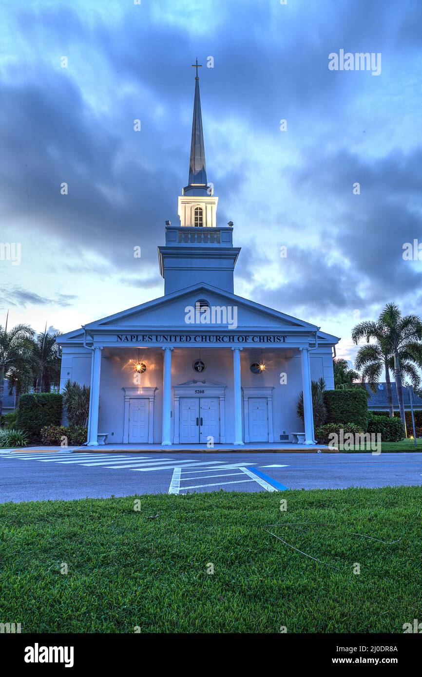 Night over the Naples United Church of Christ in Naples, Florida Stock Photo