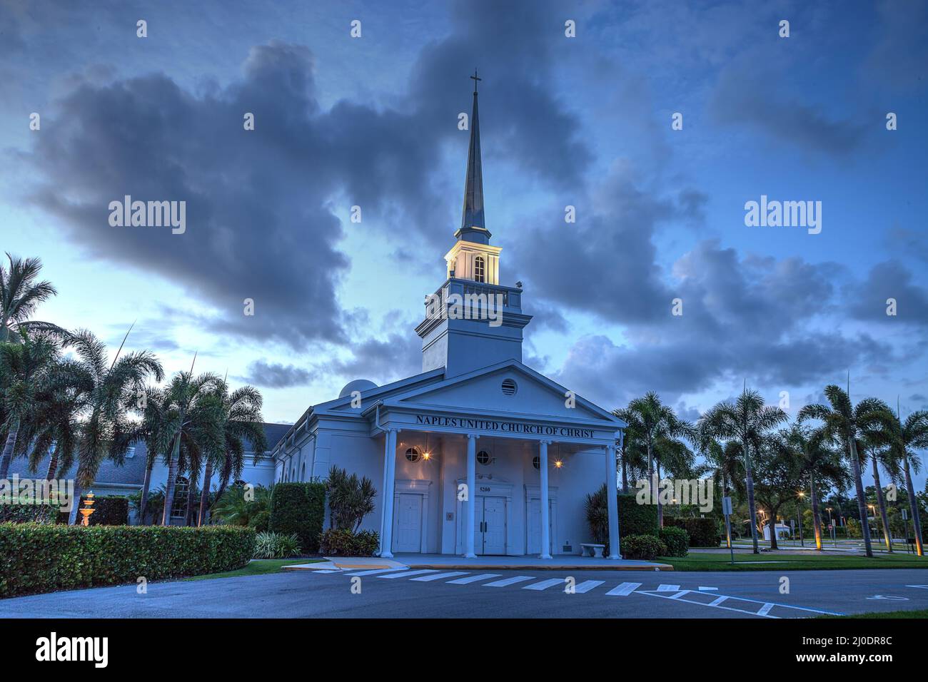 Night over the Naples United Church of Christ in Naples, Florida Stock Photo