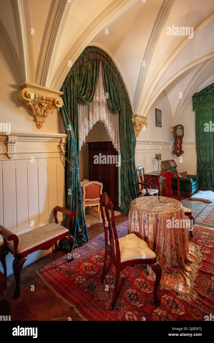Old castle room with furniture Stock Photo Alamy