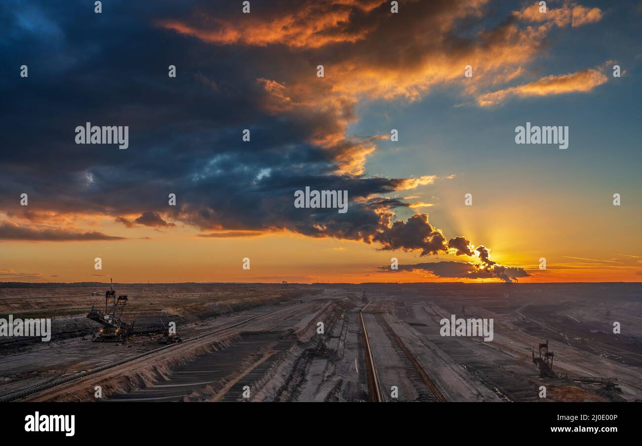 Hambach coal mines mine at sunset Stock Photo