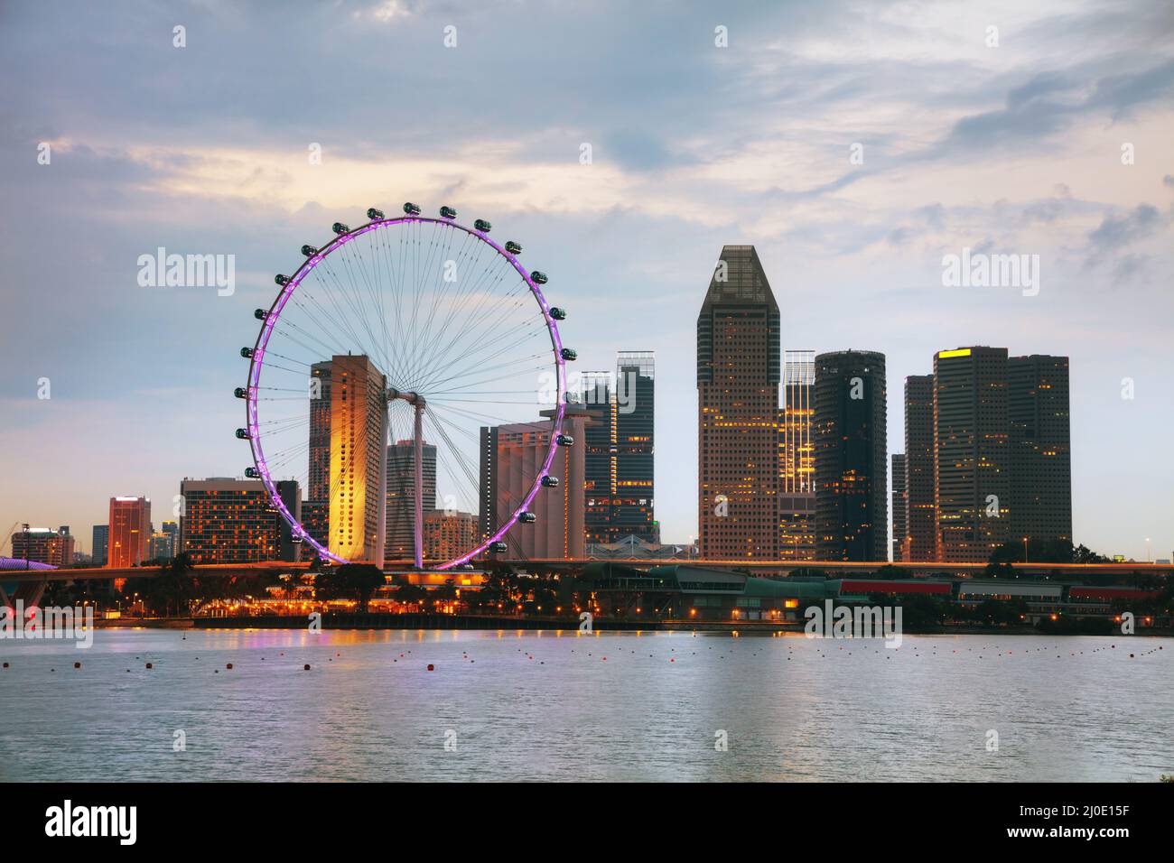 Downtown Singapore as seen from the Marina Bay Stock Photo