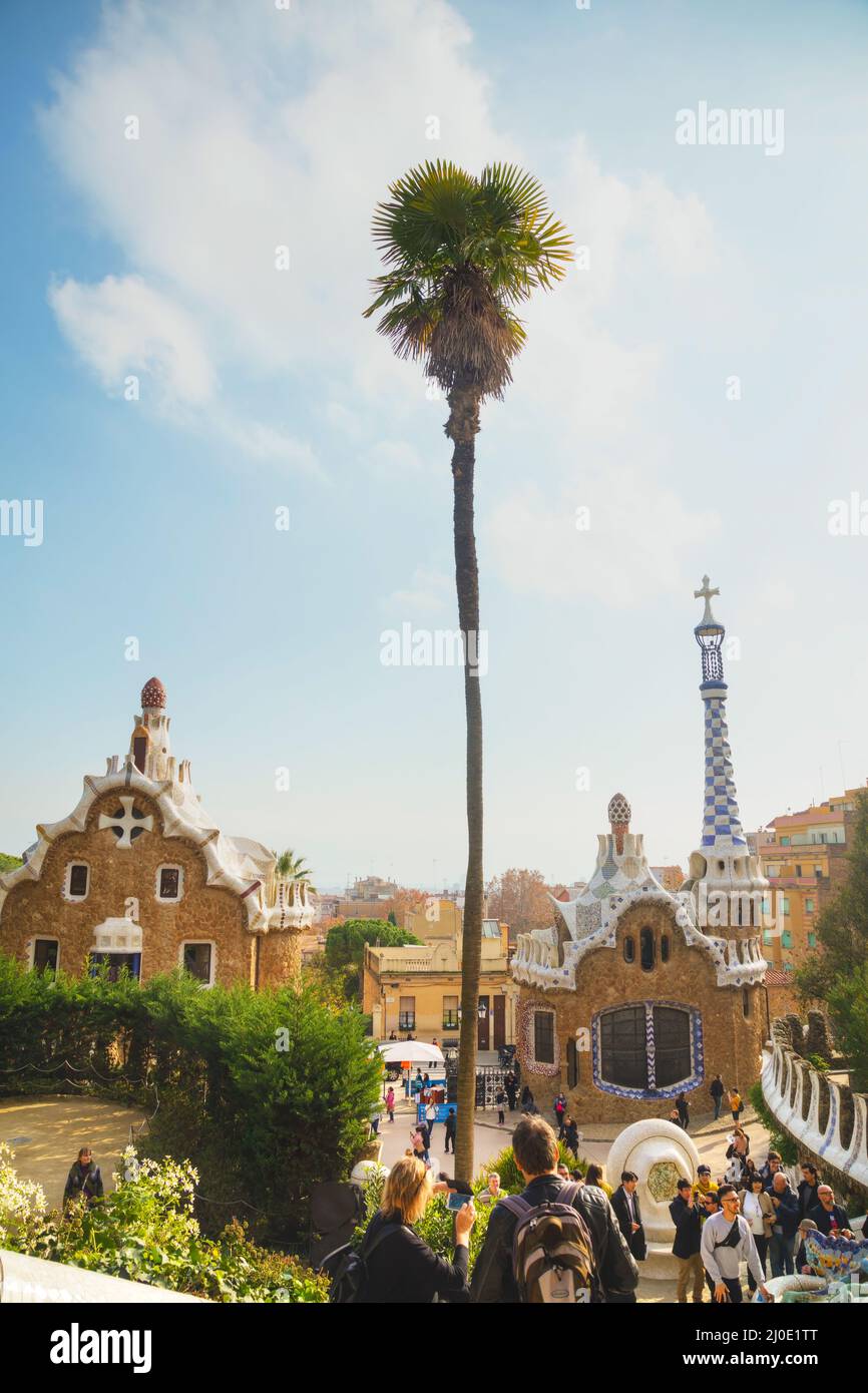 Overview of the entrance to park Guell Stock Photo