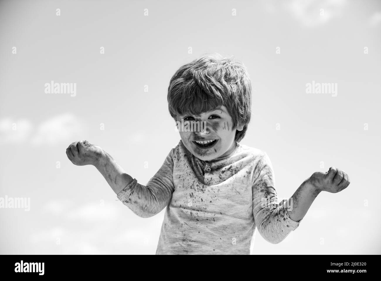 Kids with painted faces. Portrait of funny child. Stock Photo
