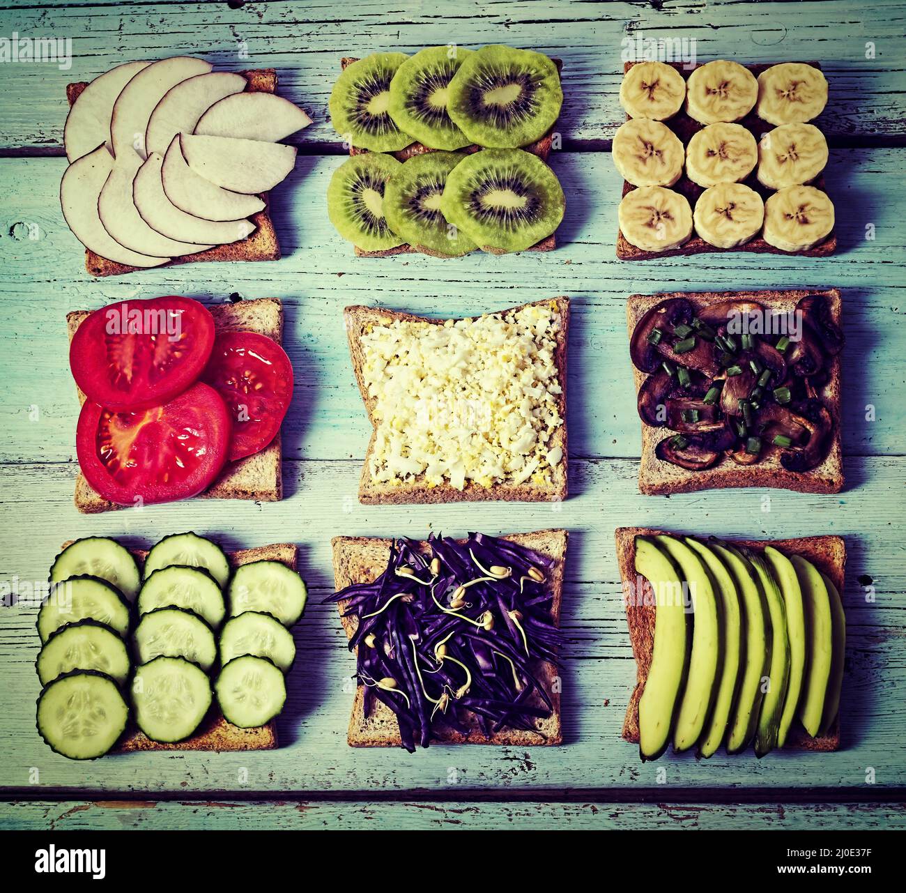 Various sandwiches, vegetarian cooking, antipasto, bio, preparation Stock Photo