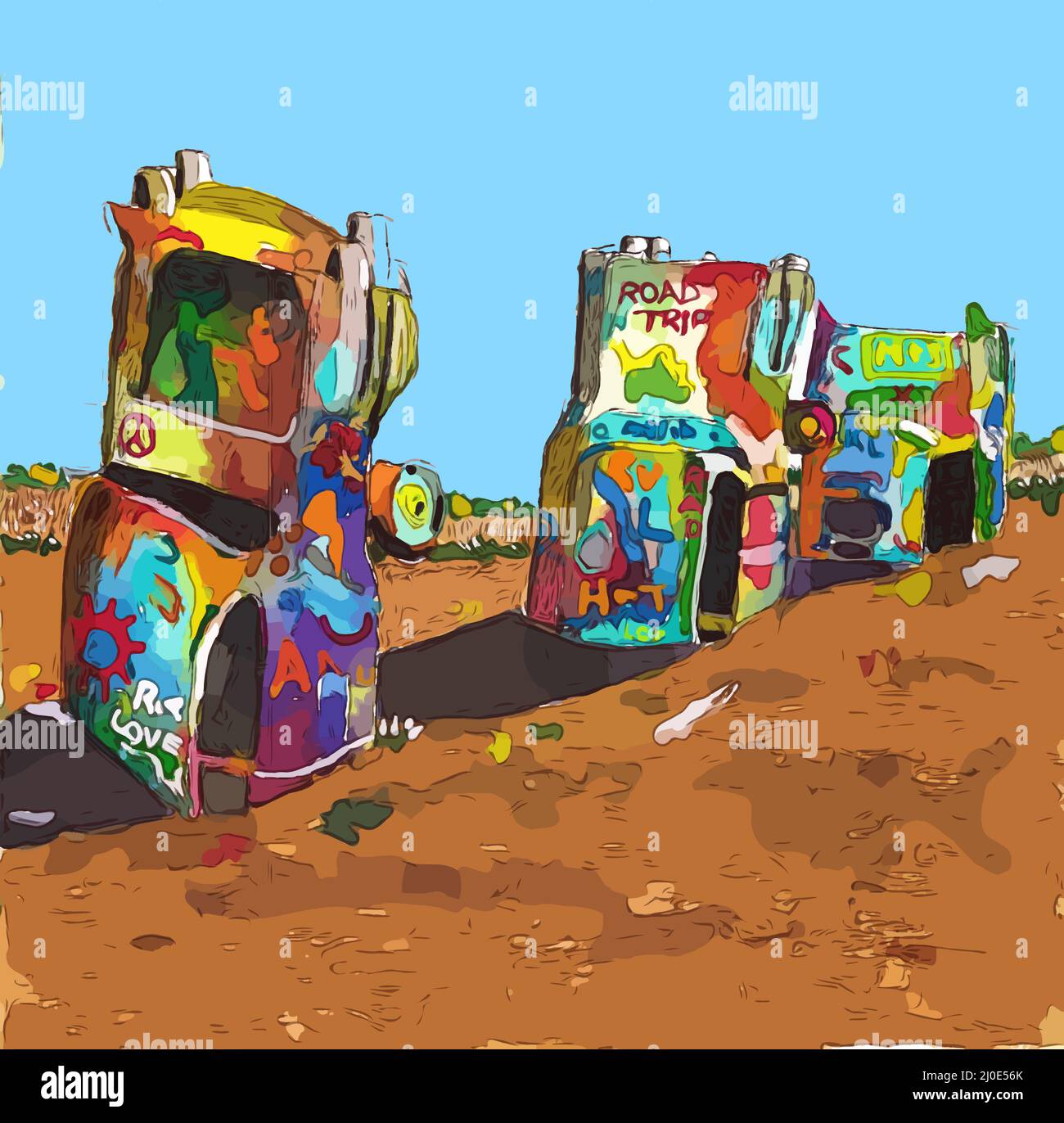 Cadillac Ranch on Route 66 in Amarillo Texas Stock Photo