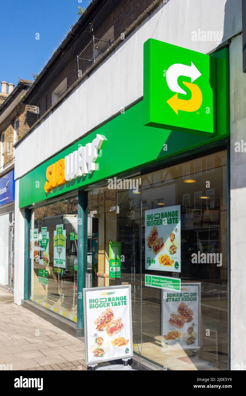 Subway fast food restaurant, High Street, Walton-on-Thames, Surrey, England, United Kingdom Stock Photo