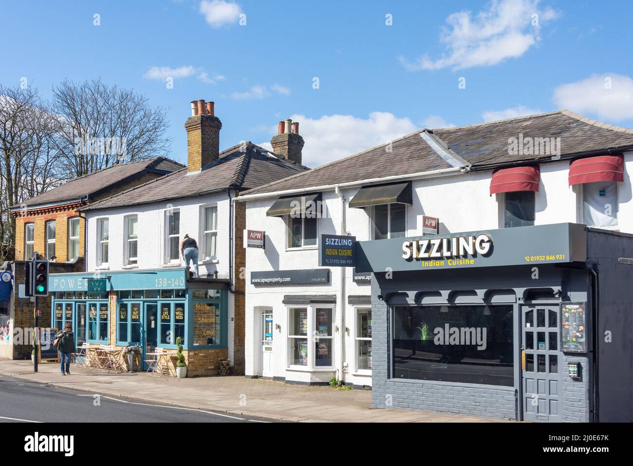 Village centre shops and restaurants, Oatlands Drive, Oatlands, Surrey, England, United Kingdom Stock Photo