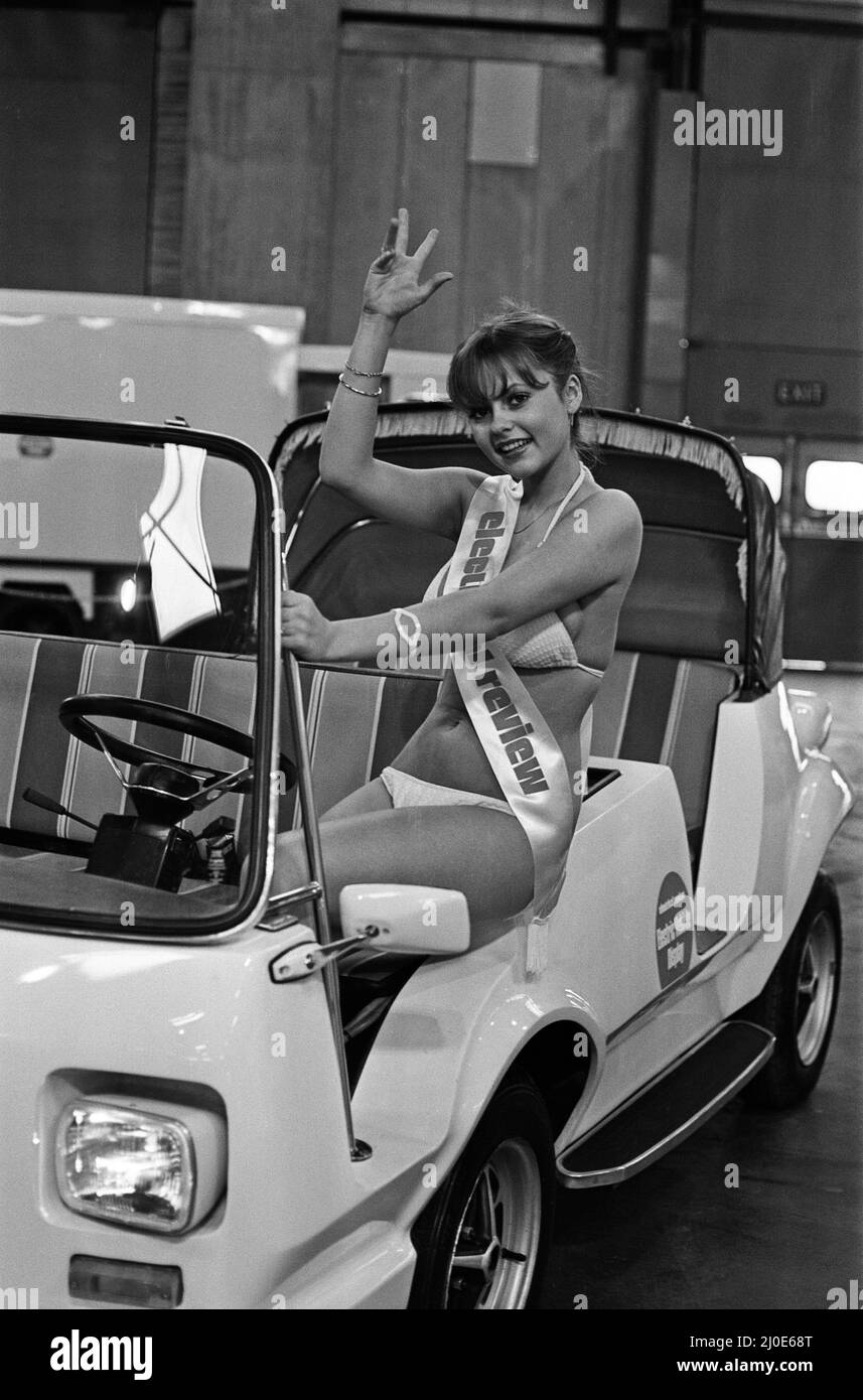 Model Joanne Latham sitting in an electric car. 13th March 1978. Stock Photo