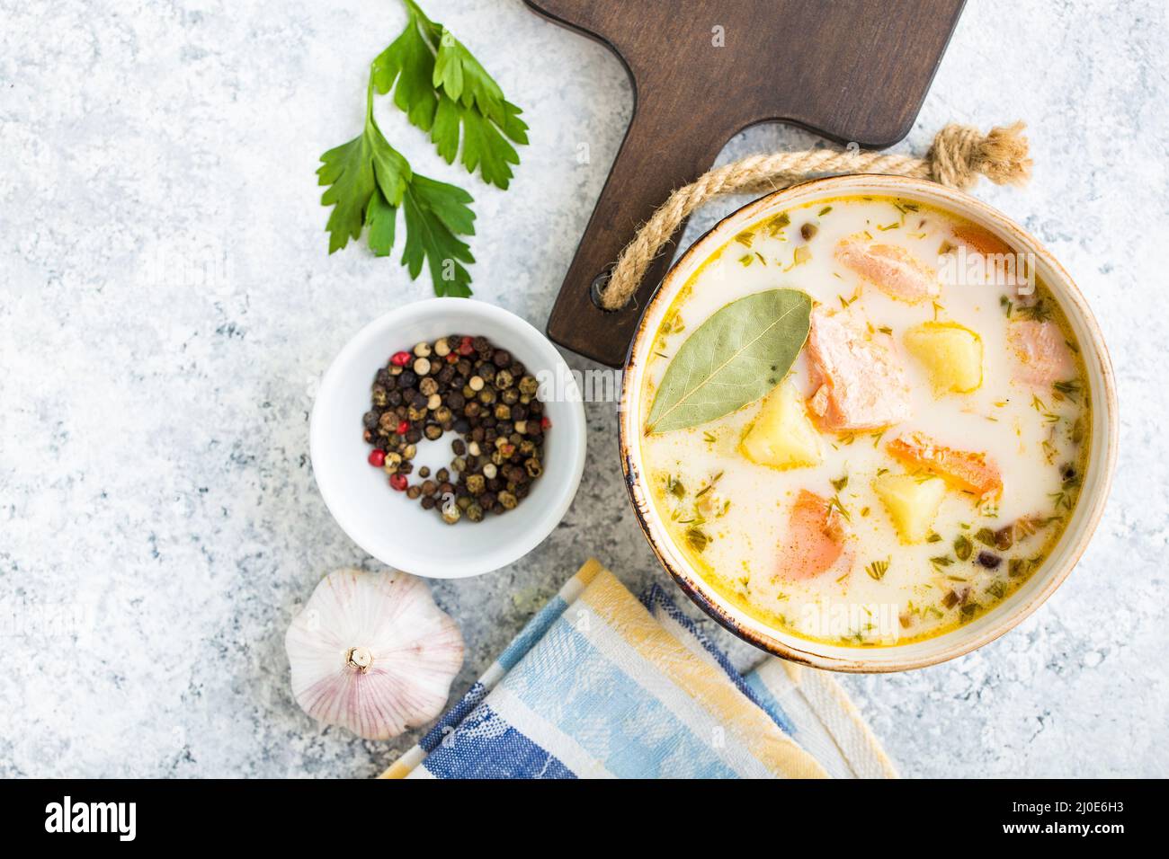 Fish salmon soup Stock Photo Alamy