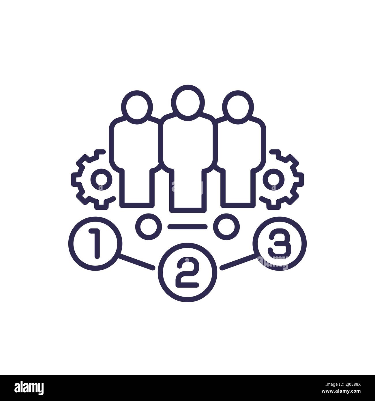 team management line icon with gears and people Stock Vector