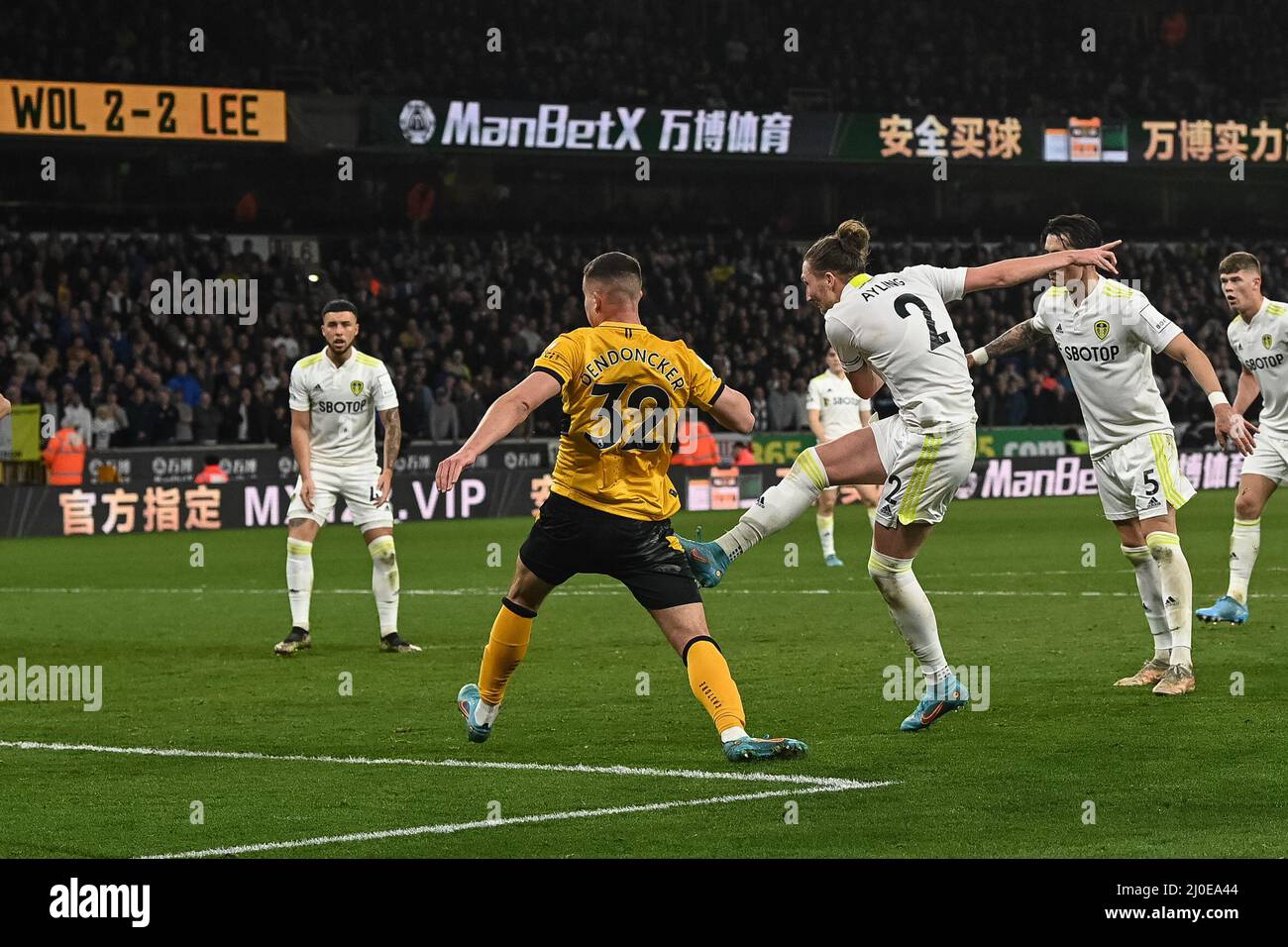 Luke Ayling 2 of Leeds United watches the ball hit he back of the net