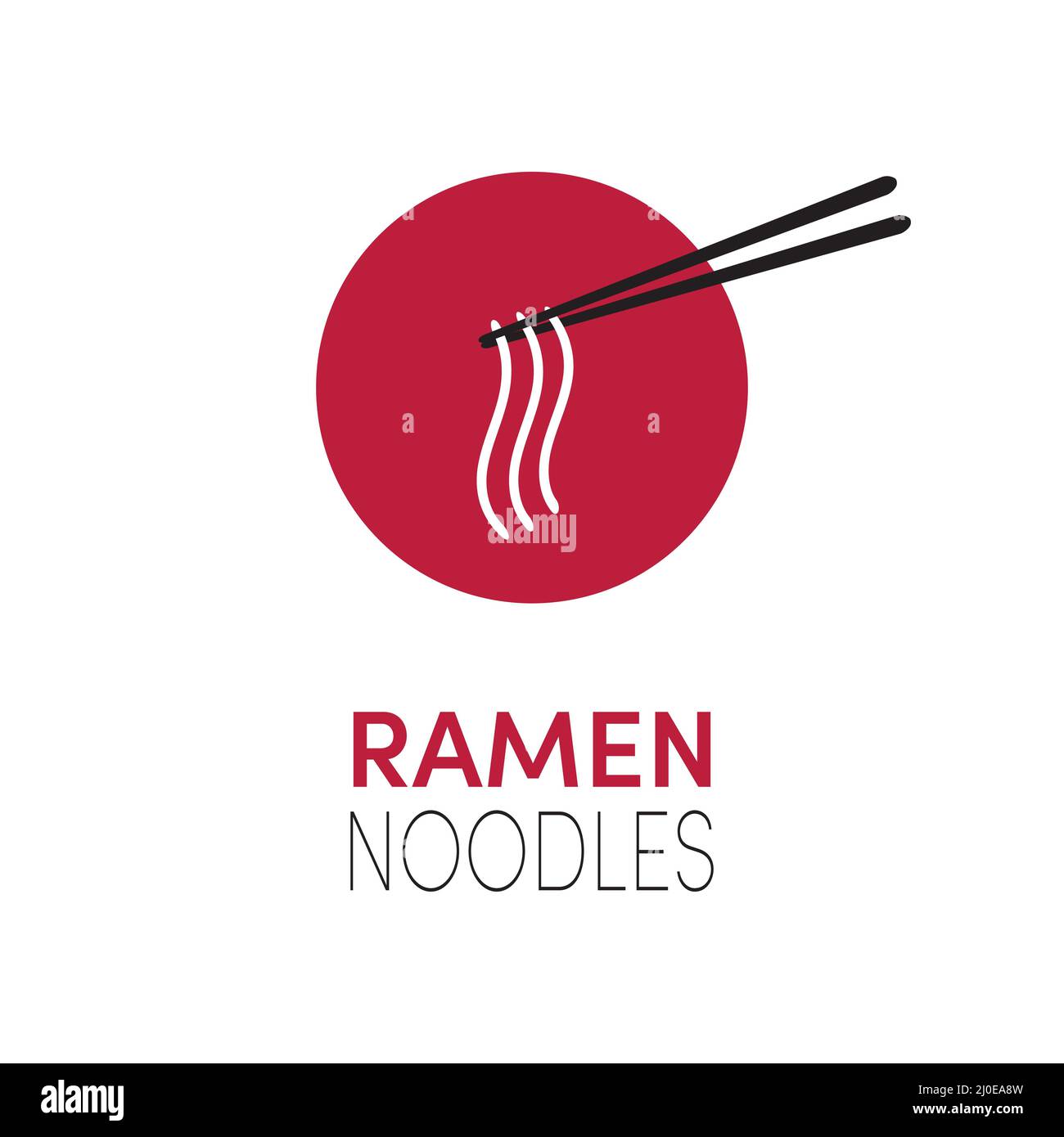 Ramen Noodles -Chopsticks with noodles and Japanese flag like background Stock Vector