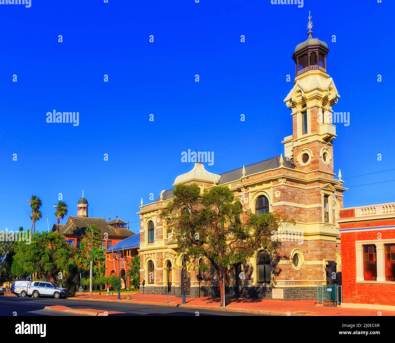 Historic town hall building in Silver City Broken hill mining outback centre in Australia on Argent street. Stock Photo