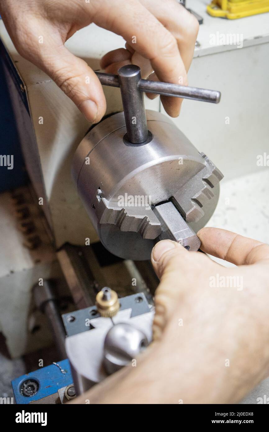 lathe adjustment prior to precise work Stock Photo Alamy