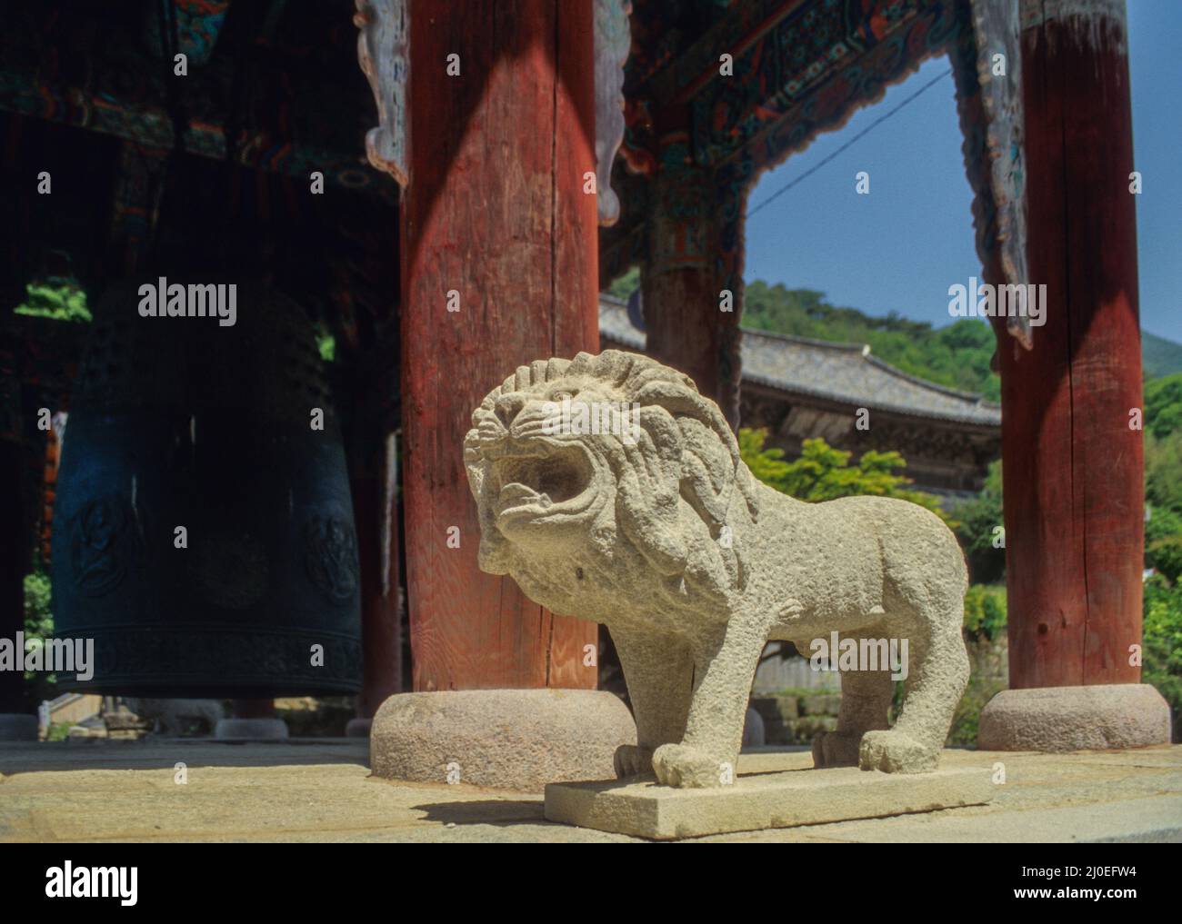 Lion statue at Hwaeomsa temple at Jirisan National Park in South Korea