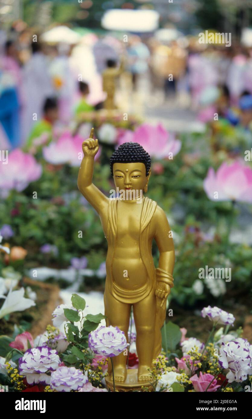Bathing the little Buddha is a popular ceremony during the festival in