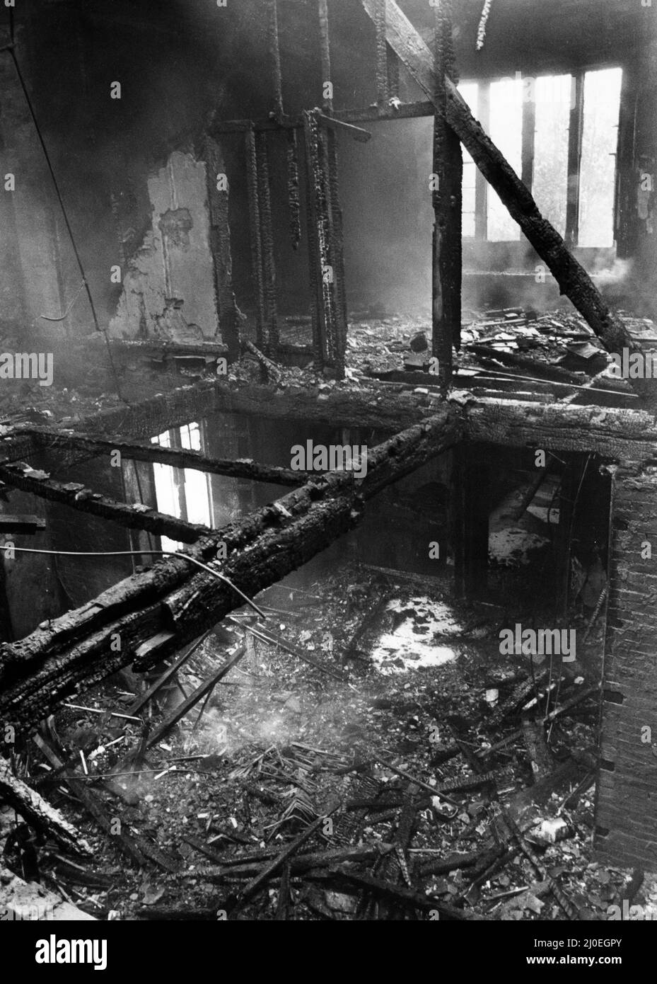 Morning after fire at Astley Castle, North Warwickshire, 4th April 1978. Stock Photo