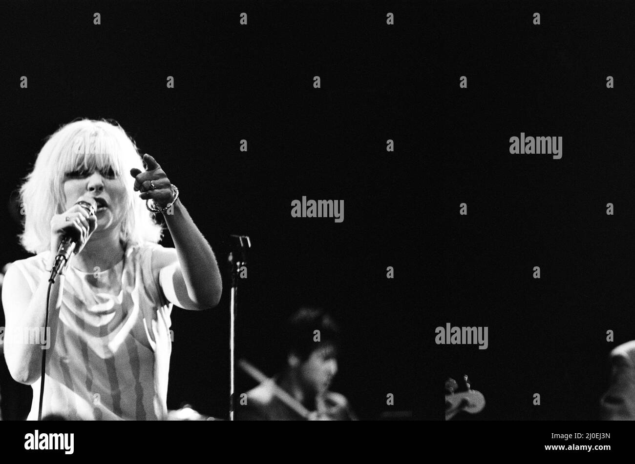 Debbie Harry in concert with Blondie, at the Odeon, Birmingham, part of their European Tour 1979-'80. 7th January 1980. Stock Photo