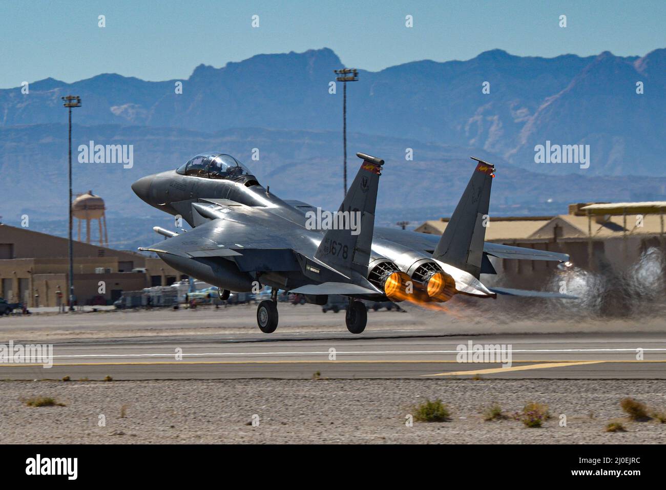 A U S Air Force F 15e Strike Eagle From The 3th Fighter Squadron Mountain Home Air Force Base Idaho Lifts Off For The Nevada Test And Training Range During Red Flag Nellis 22 2 On