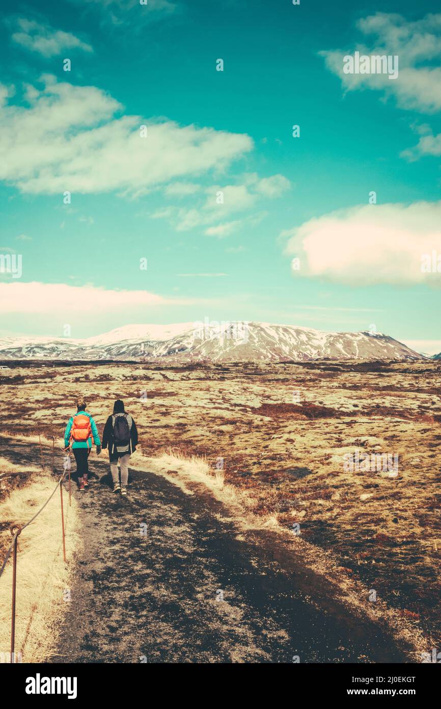 Two women hiking in mountains hi-res stock photography and images - Alamy