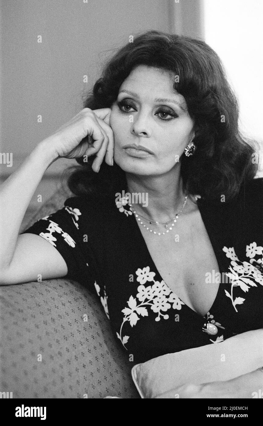 Sophia Loren who is in London to promote her latest book, pictured in her hotel suite. 26th March 1979. Stock Photo