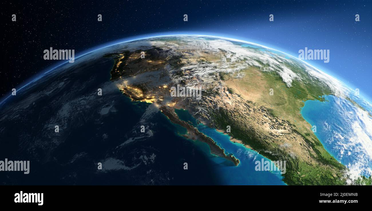 Detailed Earth. Gulf of California, Mexico and the western U.S. states Stock Photo