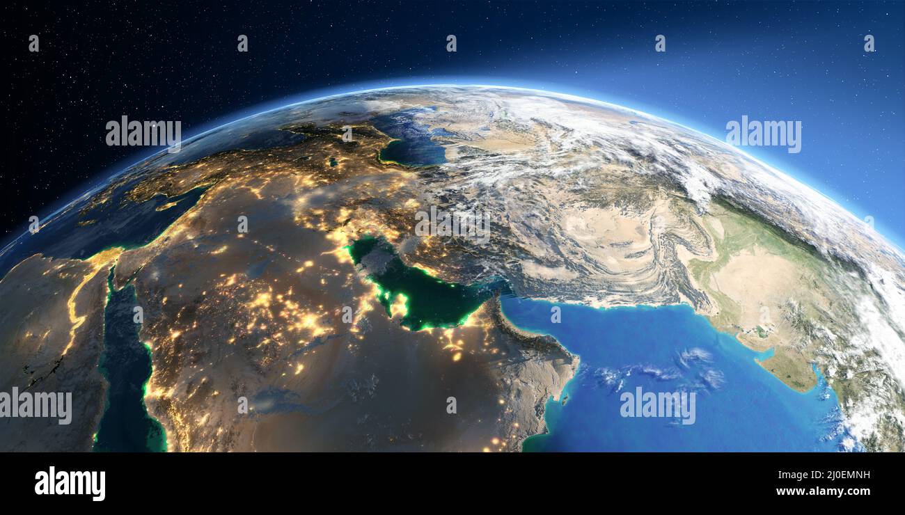 Detailed Earth. Persian Gulf countries Stock Photo