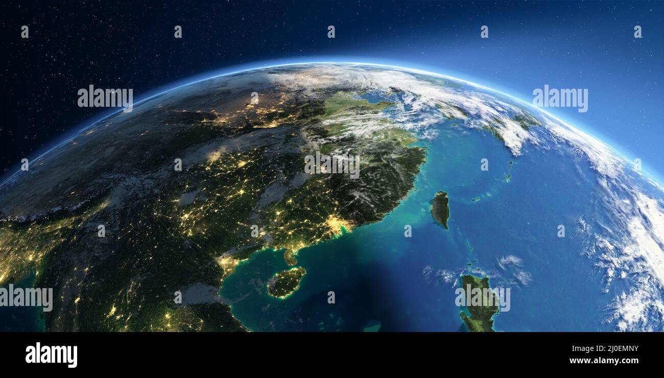Detailed Earth. Eastern China and Taiwan Stock Photo