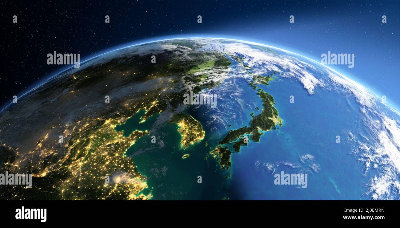 Detailed Earth. Korea and Japan Stock Photo