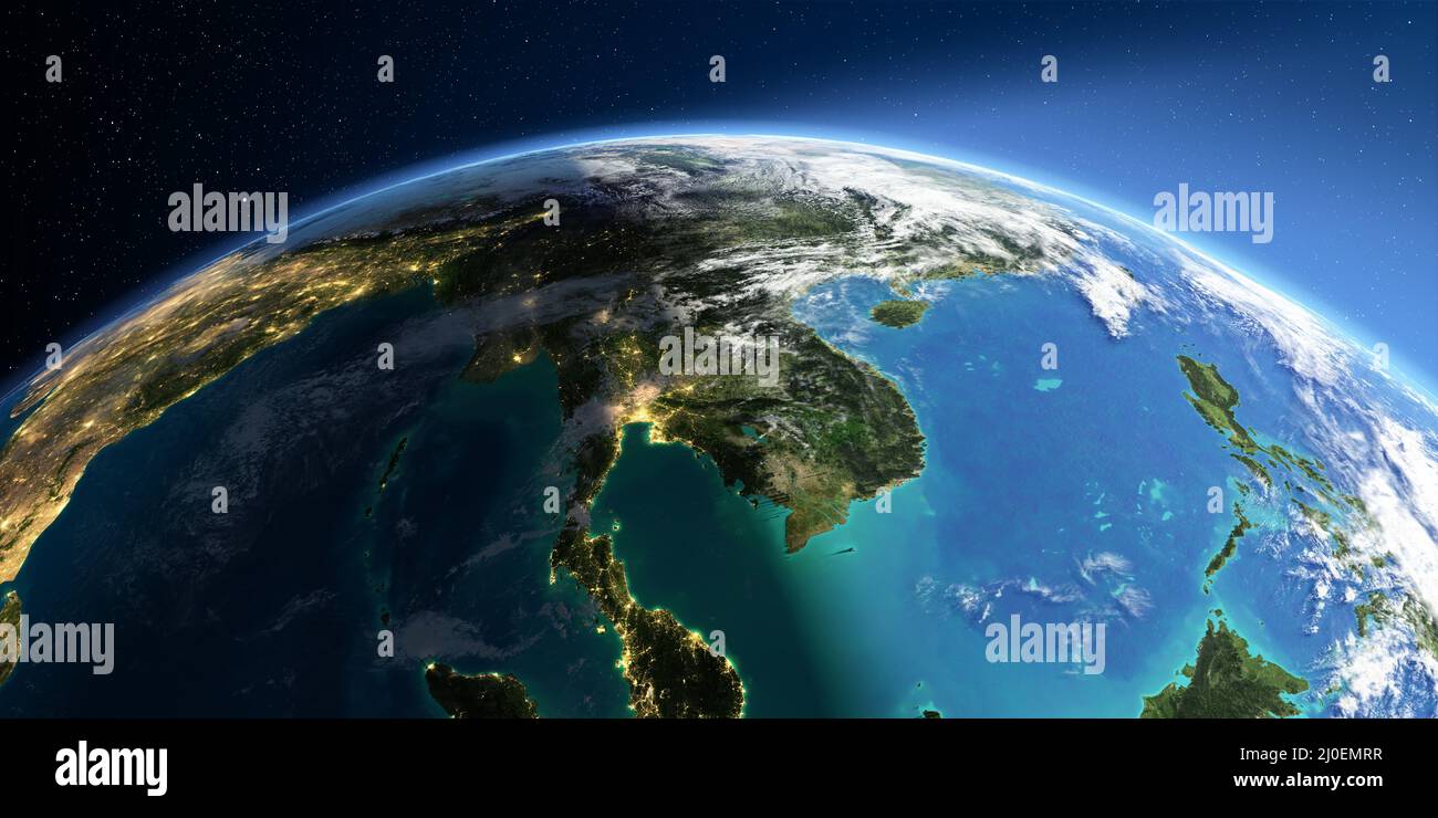 Detailed Earth. Asia. Indochina peninsula Stock Photo