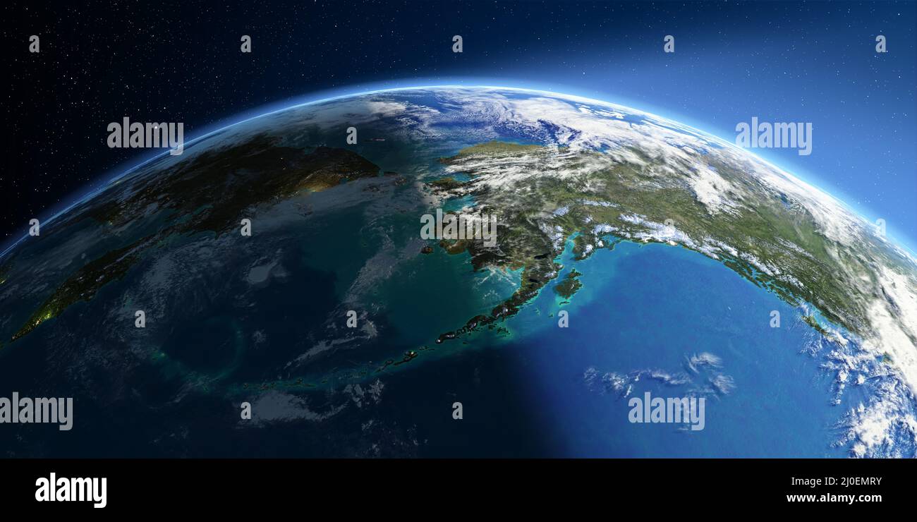 Detailed Earth. Chukotka, Alaska and the Bering Strait Stock Photo