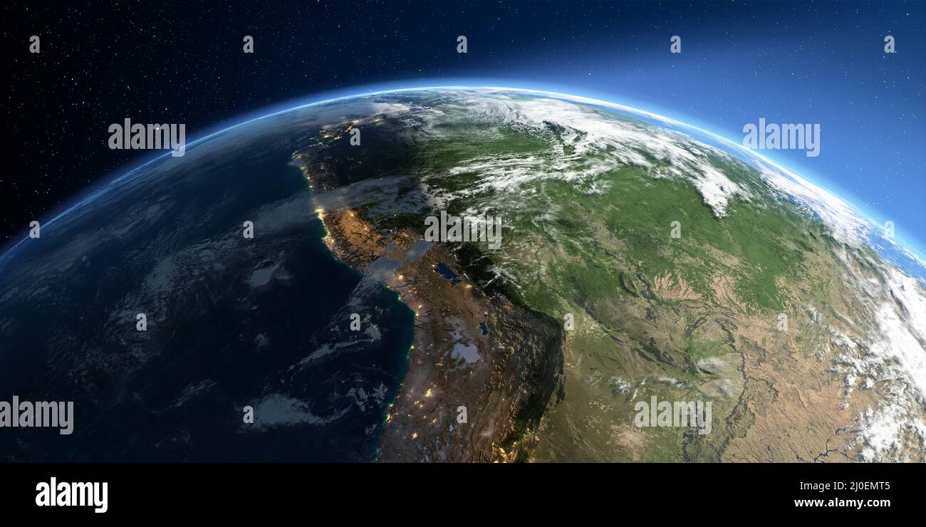 Detailed Earth. South America. Bolivia, Peru, Brazil Stock Photo
