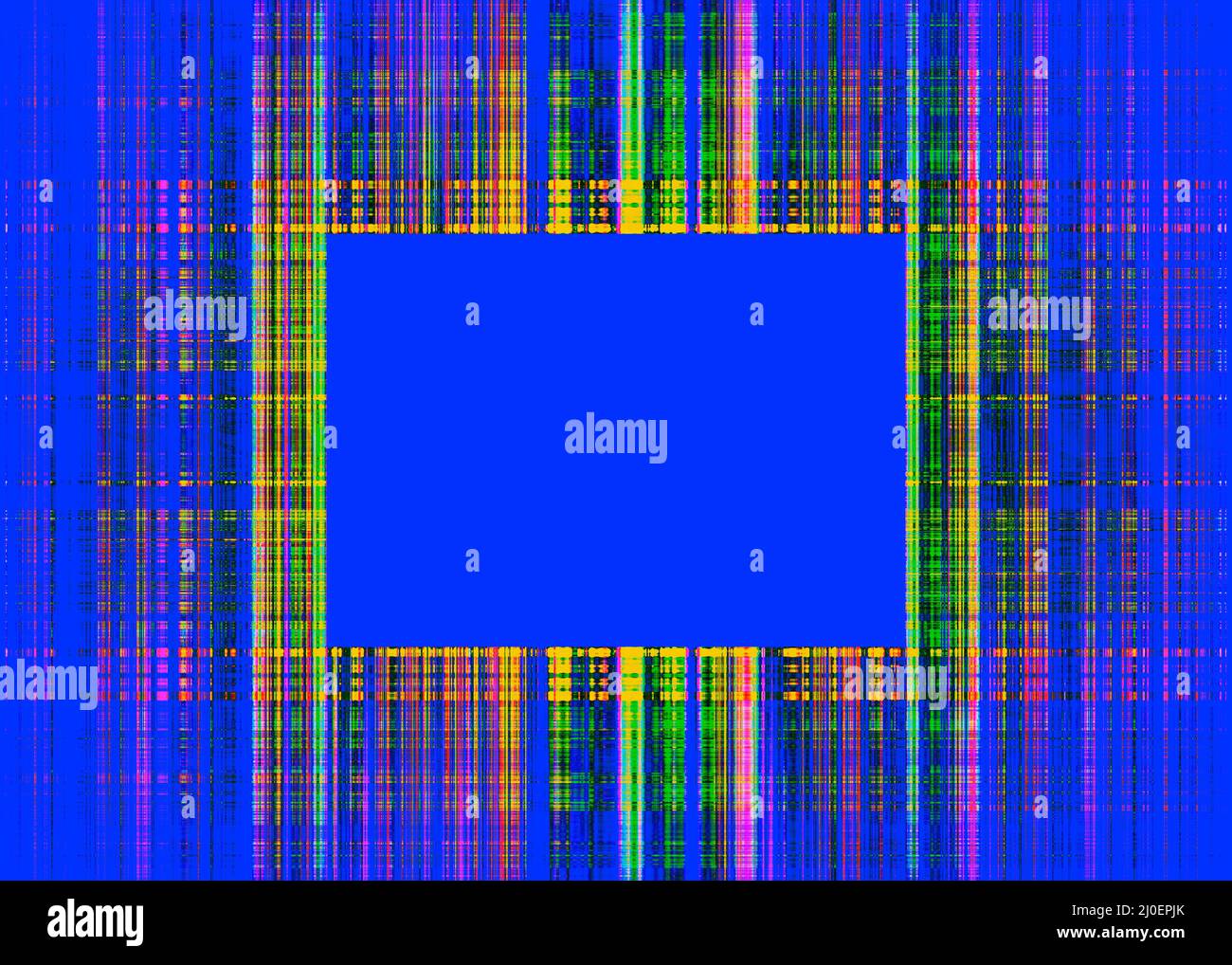 Multicoloured rough lines frame on blue Stock Photo