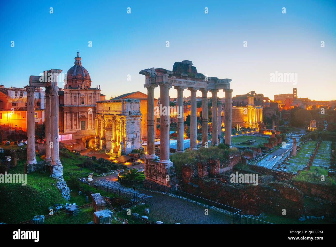 Roman forum ruins at the night time Stock Photo