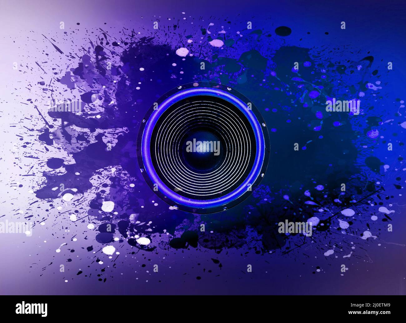 Music speaker and paint splatters Stock Photo Alamy