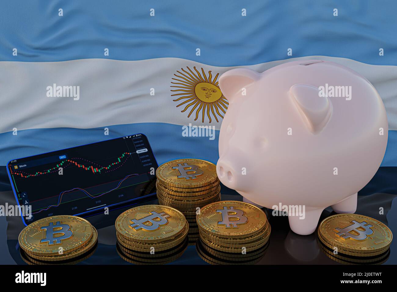 Argentina flag on a bitcoin cryptocurrency coin. 3D Rendering Stock Photo -  Alamy