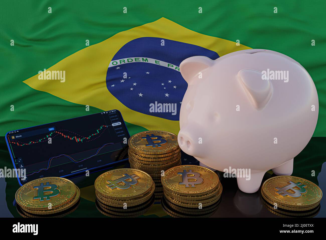Brazil flag with Bitcoin gold coin, map with regions states, blank Stock  Photo - Alamy
