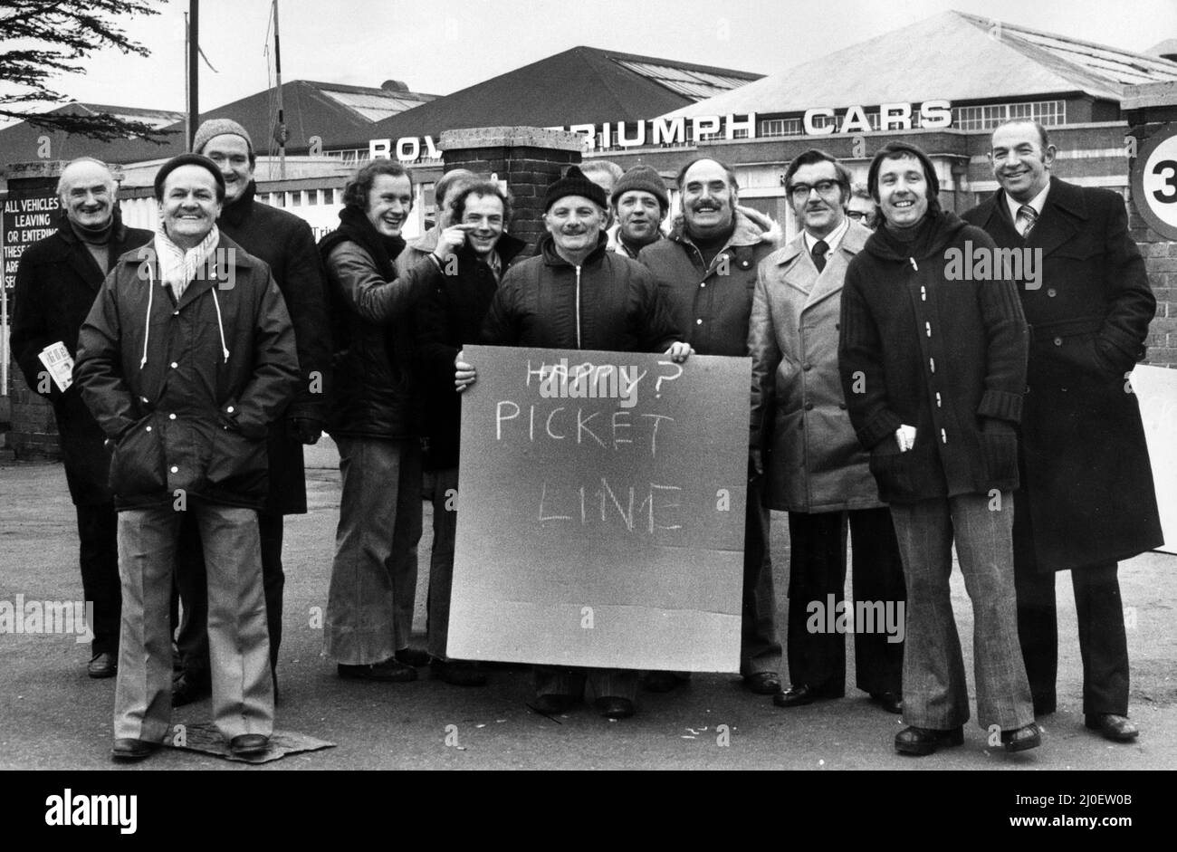 British Leyland Pickets, out in force at the Triumph plant in Canley, Coventry, 27th February 1979. Stock Photo