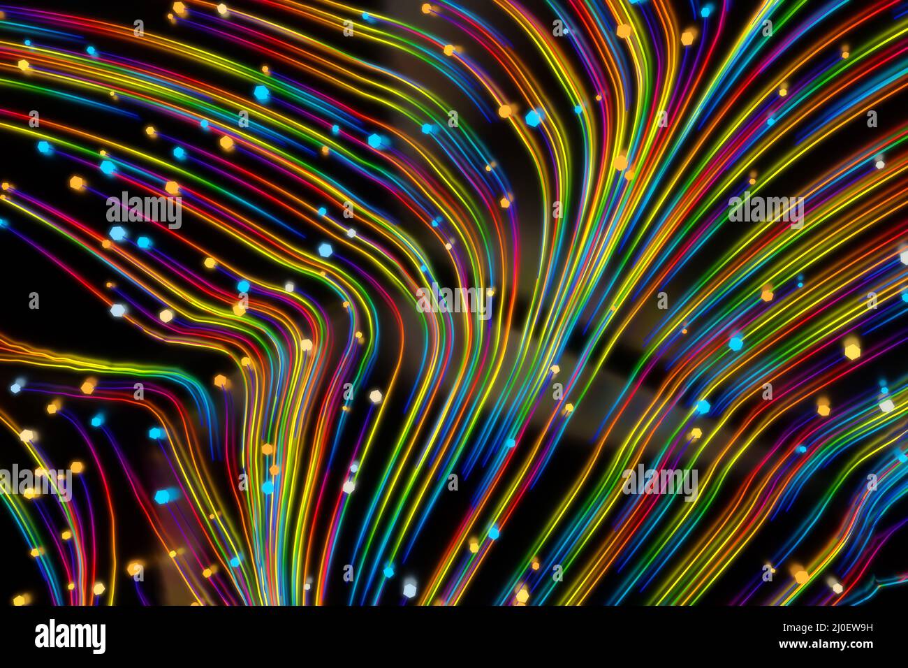 Neon glowing twisted cosmic lines on the glossy surface. Turbulence ...