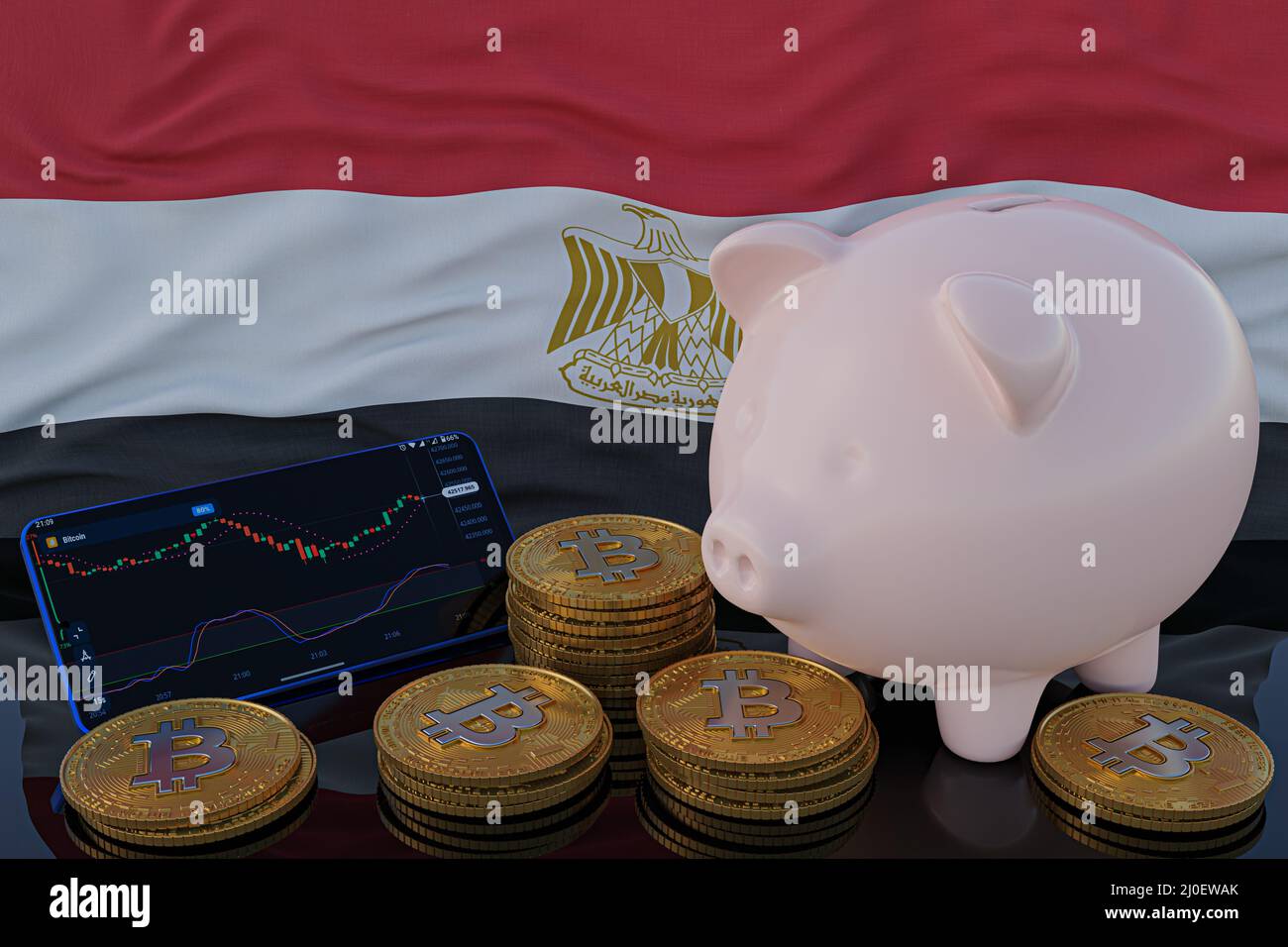 Egypt flag on a bitcoin cryptocurrency coin. 3D Rendering Stock Photo -  Alamy
