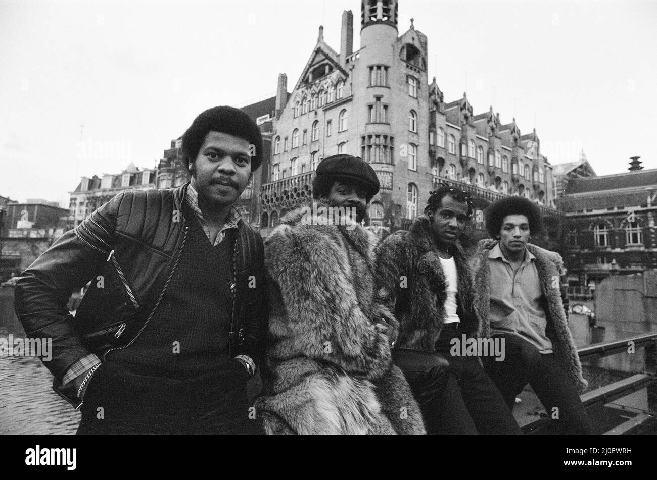 The Real Thing, British soul group from Liverpool, England, pictured in Amsterdam, Holland, 9th March 1979. Chris Amoo, Dave Smith, Kenny Davis and Ray Lake. Stock Photo