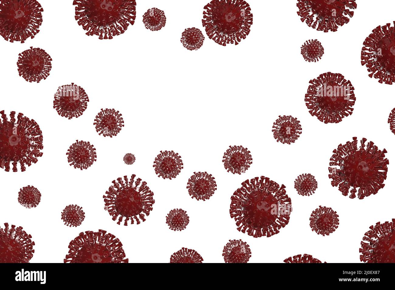 Coronavirus Wuhan, China COVID-19 background with corona cells around. Epidemic condition 3d illustration on white background wi Stock Photo