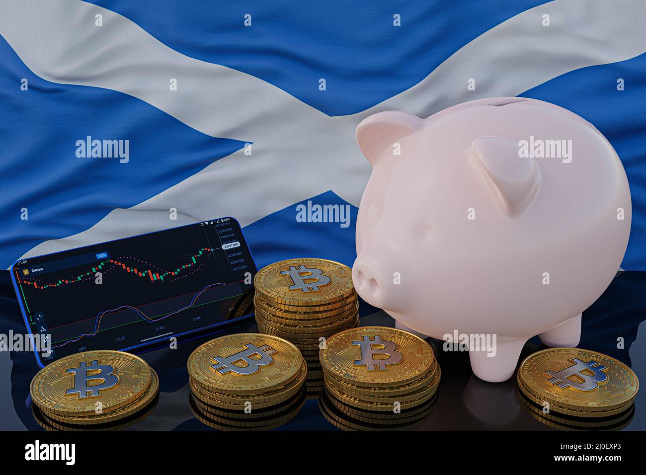 Scotland flag on a bitcoin cryptocurrency coin. 3D Rendering Stock Photo -  Alamy