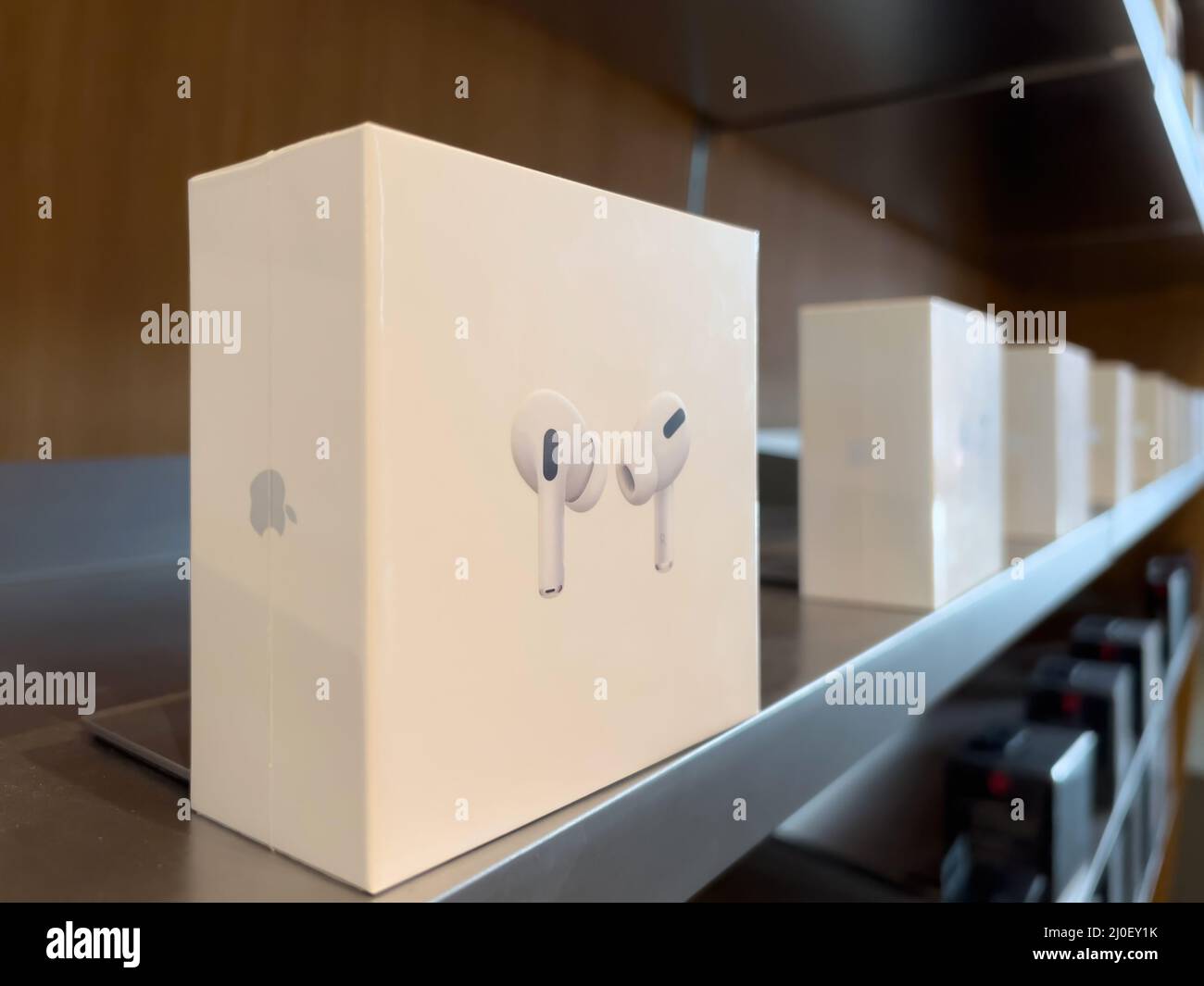 Paris, France - Mar 18, 2022: Row of packages with new AirPods 3 wireless  headphones during the sales launch at the Apple Inc. flagship store Stock  Photo - Alamy
